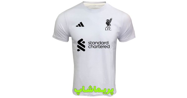 تیشرت هواداری لیورپول سفید با اسپانسر آستین کوتاه