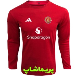 تیشرت هواداری آستین بلند منچستریونایتد قرمز با اسپانسر