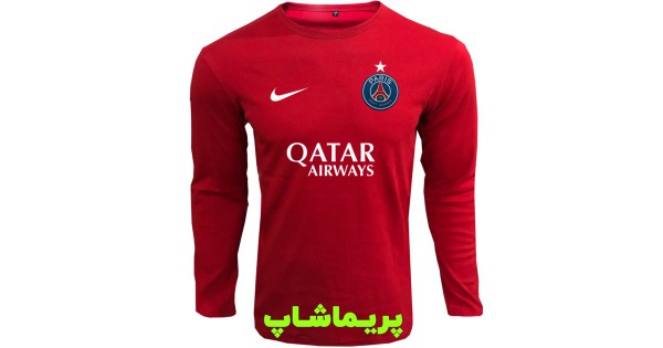 خرید تیشرت هواداری پاریس سن ژرمن  قرمز با اسپانسر آستین بلند