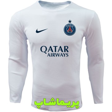 لباس هواداری پاریس سن ژرمن سفید با اسپانسر | تیشرت آستین بلند