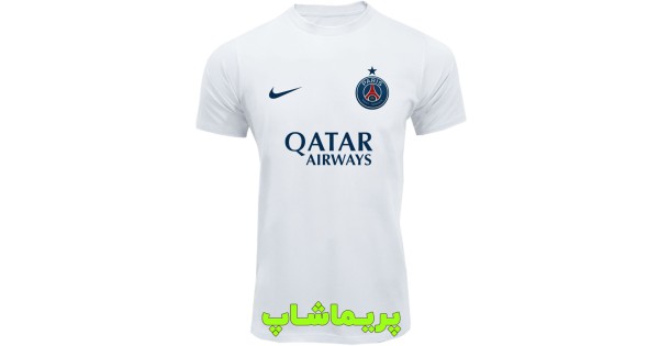 خرید تیشرت هواداری پاریس سن ژرمن سفید با اسپانسر آستین کوتاه