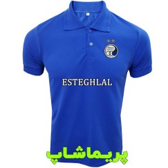 پولوشرت استقلال آبی با اسپانسر یقه دار دو دکمه