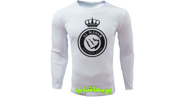 تیشرت النصر آستین بلند سفید طرح لوگو بزرگ