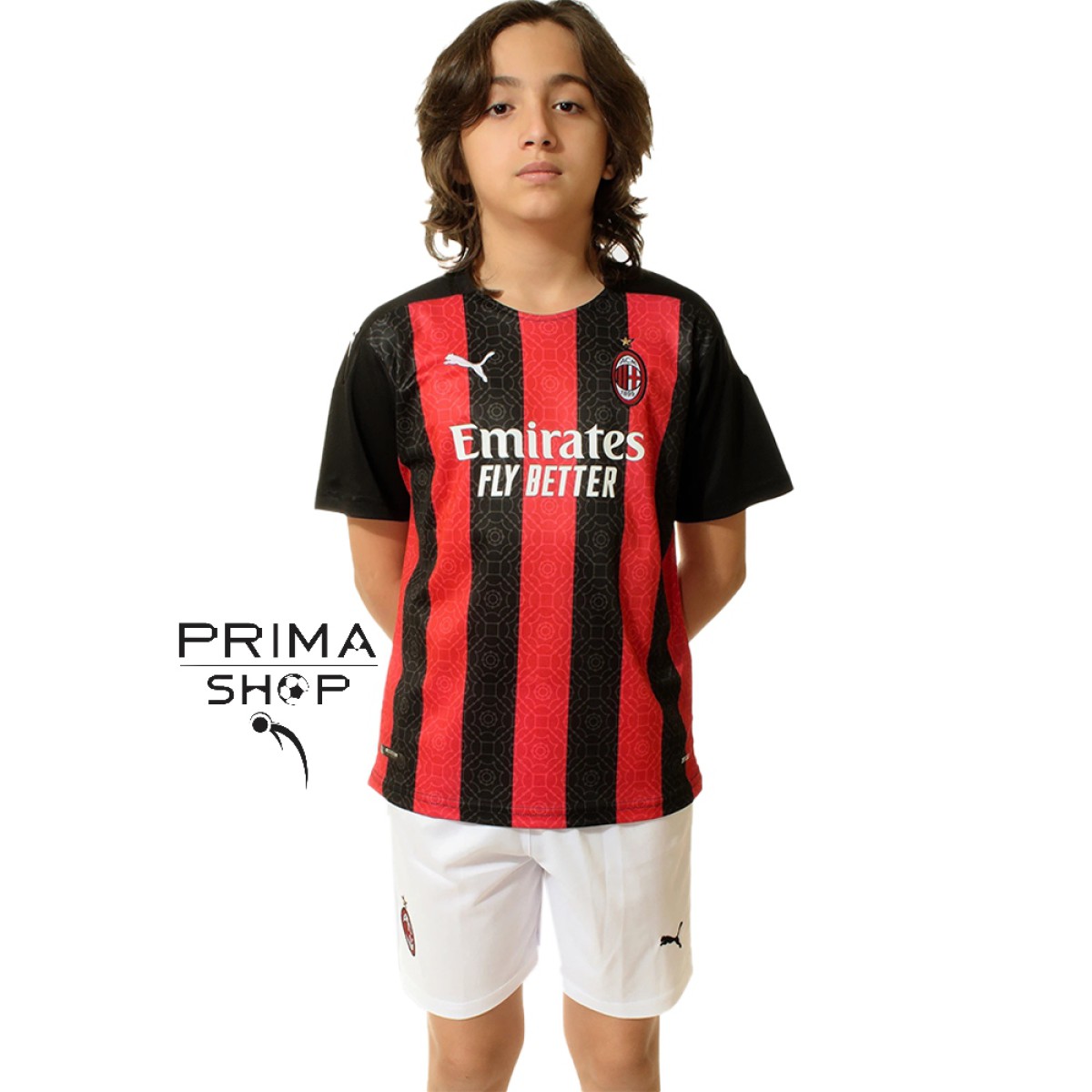کیت آث میلان بچه گانه 2021 ست پیراهن شورت بچه گانه اول آث میلان با راه راه قرمز و مشکی