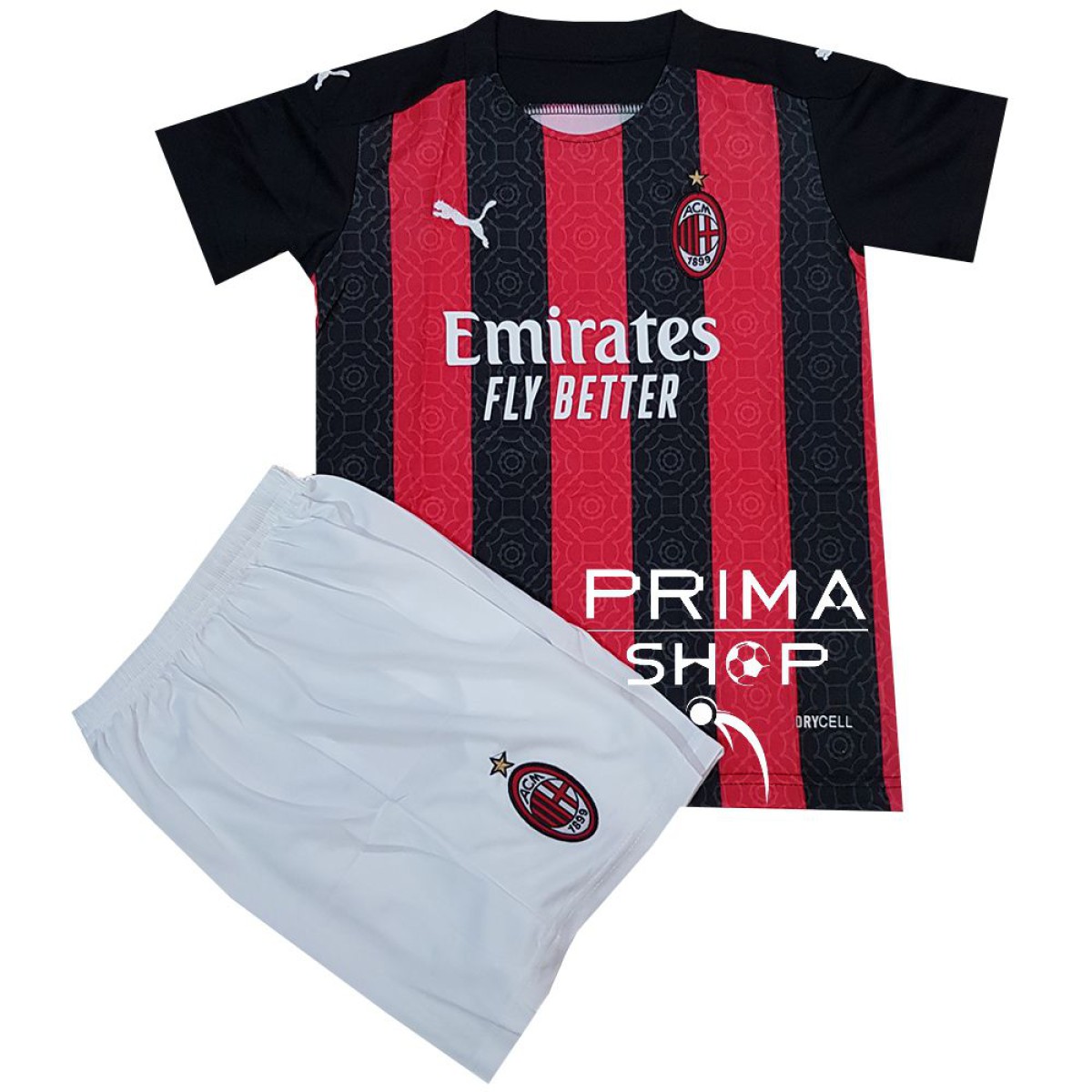 کیت آث میلان بچه گانه 2021 ست پیراهن شورت بچه گانه اول آث میلان با راه راه قرمز و مشکی