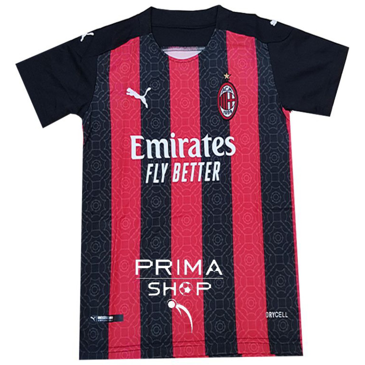 کیت آث میلان بچه گانه 2021 ست پیراهن شورت بچه گانه اول آث میلان با راه راه قرمز و مشکی
