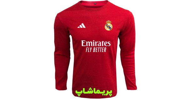 خرید تیشرت هواداری رئال مادرید قرمز با اسپانسر آستین بلند