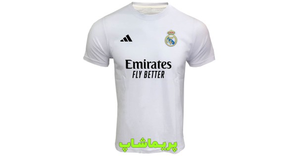 تیشرت هواداری رئال مادرید سفید با اسپانسر آستین کوتاه