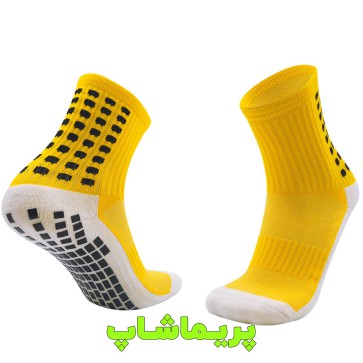 جوراب استپ دار فوتبال زرد ساق کوتاه