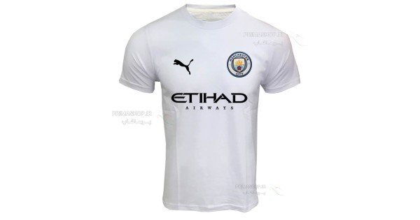 خرید تیشرت هواداری منچسترسیتی سفید با اسپانسر آستین کوتاه