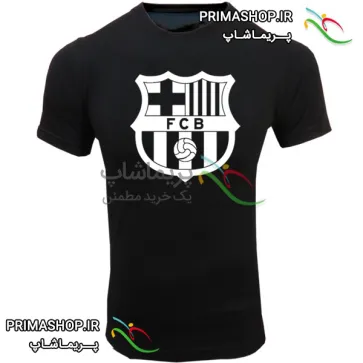 لباس بارسلونا مشکی طرح لوگو بزرگ آستین کوتاه لباس بارسلونا مشکی طرح لوگو بزرگ آستین کوتاه