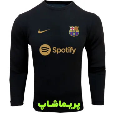 لباس هواداری بارسلونا مشکی با اسپانسر آستین بلند