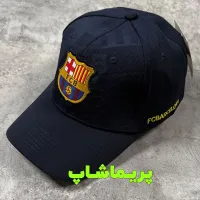 کلاه بارسلونا لبه دار سرمه ای طرح FCB