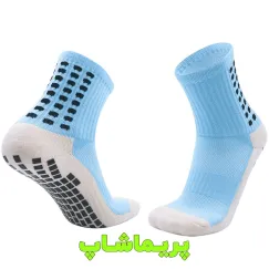 جوراب استپ دار فوتبال آبی روشن ساق کوتاه 