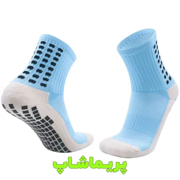جوراب استپ دار فوتبال آبی روشن ساق کوتاه